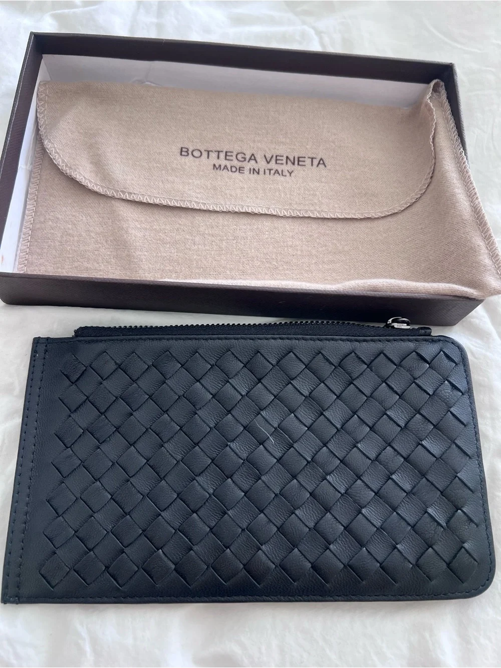 Bottega Veneta Black Intrecciato Leather Zip Pouch